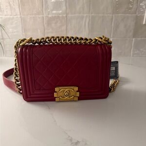 Chanel Quilted Boy Bag with Gold Chain